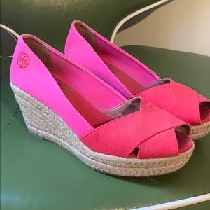 Tory Burch wedges pink and red